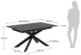 Czarny rozkładany stół ze szklanym blatem 90x210 cm Atminda – Kave Home