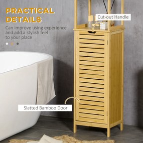 kleankin Wysoka Szafka Łazienkowa Bambusowa Żaluzjowe Drzwiczki 3 Półki 34x30x173cm | Aosom PL