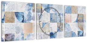 Obraz - Geometryczne kształty na ścianie (z zegarem) (90x30 cm)