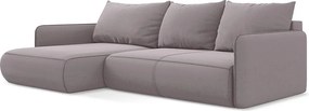 Narożnik lewostronny z funkcją spania - z tkaniny welwetowej - lawendowy - NANEA