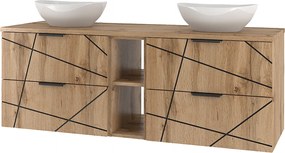 Zestaw Łazienkowy 140cm Szafka z Blatem Regał Umywalka Dąb Wotan Wood