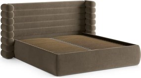 Szarobrązowe tapicerowane łóżko dwuosobowe ze schowkiem ze stelażem 160x200 cm Mount – Micadoni