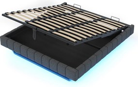 Łóżko z tapicerowanym stelażem 180x200 cm - bez wezgłowia - z oświetleniem LED - len - szary (materac nie jest w zestawie)