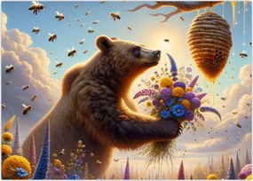 Obraz na szkle - Niedźwiedź i pszczoły (70x50 cm)