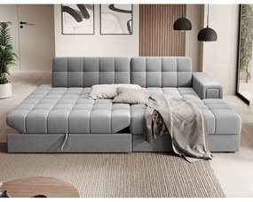 Szary aksamitny rozkładany narożnik (prawostronny/z szezlongiem) Blezalt – ELTAP