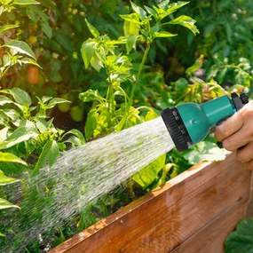 Outsunny Wieszak na wąż ogrodowy, 20+2 metry wąż ogrodowy w trwałej obudowie, Mocowanie na ścianę, 7 wzorów natrysku, Obrotowy o 180°, Szary