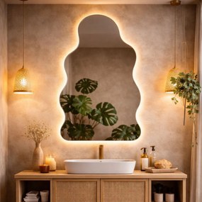 Lustro dekoracyjne o nieregularnym kształcie z podświetleniem CLOUD Simple LED | Różne rozmiary | Różne kolory : Kolor tafli szkła - Brąz, Rozmiar - 70x100 cm