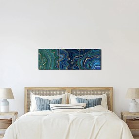 Obraz - Zielono - niebieski marmur (z zegarem) (90x30 cm)