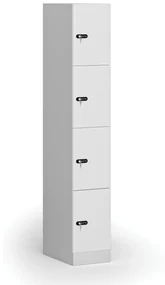 Szafka skrytkowa, 4 schowki, 1850 x 300 x 500 mm, zamek mechaniczny z kodem, drzwi laminowane, biała