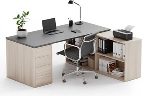 Biurko z przestrzenią do przechowywania BLOCK B04, 180x160 cm, dąb naturalny/grafit