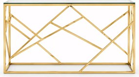 Złota metalowa konsola 120cm ze szklanym blatem