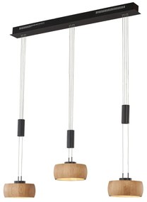 Czarno-naturalna lampa wisząca LED ze ściemniaczem i drewnianym kloszem Shine-wood – Fischer &amp; Honsel