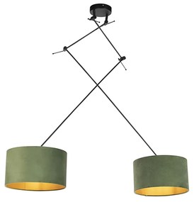 Lampa wisząca czarna z zielonymi i złotymi abażurami z weluru 35 cm 2-światłowa - BlitzWiejski/ Rustykalny / Vintage Oswietlenie wewnetrzne