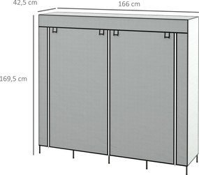 HOMCOM Szafa z tkaniny, drzwi, 2 drążki na ubrania, 10 przegródek, Szary