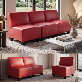 3-osobowy Moncalieri,  czerwony, bez podłokietników