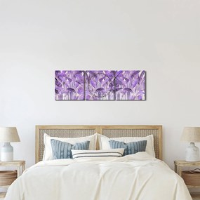 Obraz - Fioletowe liście w gipsie (z zegarem) (90x30 cm)