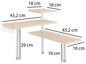 Narożna półka kuchenna, bambusowa - 3 poziomy, 4 haczyki