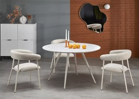 Okrągły biały stół lastryko Blanco 120 cm na stalowych białych nogach do kuchni