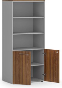 Szafa biurowa z drzwiami niskimi PRIMO GRAY, 800 x 500 x 1781 mm, szary/orzech