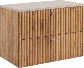 Szafka łazienkowa wisząca z blatem 80, dąb craft złoty + blat kaszmir, uchwyty w trzech kolorach, 80 x 44,4 x 58,6 cm
