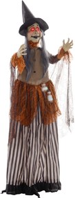 HOMCOM Wiedźma z Miksturą, Dekoracja Halloween, Straszne Dźwięki, Czerwone Oczy, Ruchoma, 183 cm