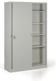 Metalowa szafa z przesuwnymi drzwiami, demontowana, 4 półki, 1200 x 1990 x 450 mm, jasnoszary