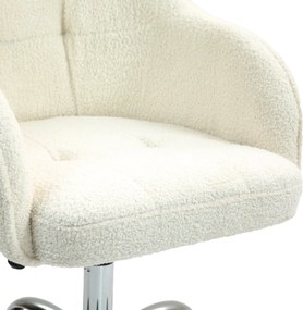 HOMCOM Fotel do home office, Ergonomiczny Fotel Obrotowy z Funkcją Bujania, Atrakcyjna tekstura teddy 56 x 61 x 86 cm Kremowy