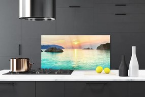 Panel Szklany Słoneczny Blask na Skalistym Brzegu