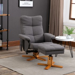 HOMCOM Fotel masujący z podnóżkiem nachylenie 145 stopni sztuczna skóra ciemnoszary 80x86x90cm | Aosom PL