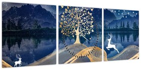 Obraz jelenia w pełni księżyca (z zegarem) (90x30 cm)
