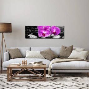 Obraz - Fioletowe orchidee (z zegarem) (90x30 cm)