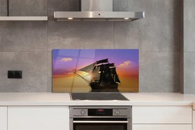 Szkło do Kuchni na Ścianę Statek na tle Kolorowego Nieba