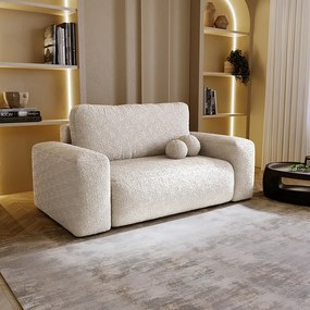 BESILIO Sofa rozkładana tapicerowana Ornello- okrągłe poduszki, sofa dwuosobowa, z funkcją spania, kanapa wolnostojąca, boucle - Beżowy