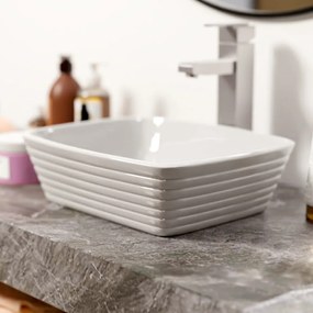 Umywalka ceramiczna nablatowa biała prostokątna ryflowana 50 x 38 cm NUMA