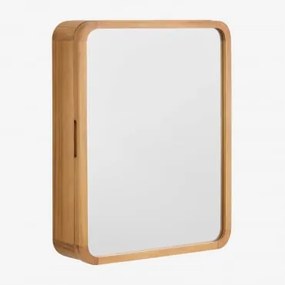 Szafka Ścienna Prostokątna 45x60 Cm Do Łazienki Z Drewna Tekowego Z Lustrem I Zaokrąglonymi Narożnikami Ian Drewno Tekowe - Sklum