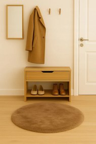 Brązowy Dywanik Okrągły FI 100 Cm Miękki Antypoślizgowy Do Sypialni Salonu