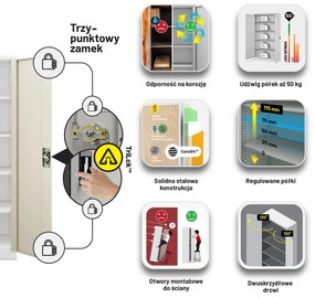 Biurowa szafa metalowa JAN, 900 x 1850 x 400 mm, Eco Design: biała/ dąb sonoma