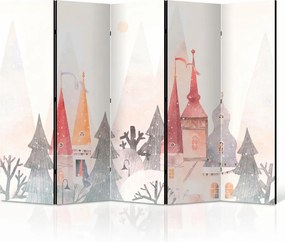 Parawan pokojowy 5-częściowy 225x172 Dwustronny dekoracyjny skandynawski bajkowy Kremowy Zimowe Królestwo Bajek
