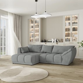 Masseno Narożnik ORENTI z funkcją spania i pojemnikiem na pościel Narozniki L, Rozkładana sofa - Szary, MATT VELVET 85
