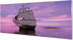 Szkło do Kuchni na Ścianę Statek pod Fioletowym Niebem