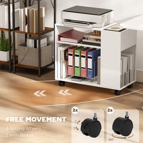 HOMCOM Stojak na drukarkę z podzieloną komorą, półkami do biura, 70 x 34 x 60 cm, biały | Aosom PL