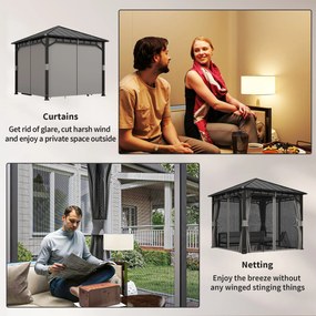 Outsunny Pawilon 3 x 3 m Wodoodporny Stabilny Odporna na zimę Altana ogrodowa z bocznymi ściankami, siatkami, hakiem, twardy dach Ciemnoszary | Aosom PL