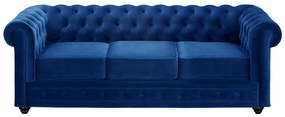 Kanapa 3-osobowa i 2 fotele CHESTERFIELD - Welur w odcieniu niebieskim królewskim