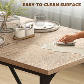 HOMCOM Prostokątny Stół Jadalniany dla 6-8 Osób, Nowoczesny Stół Kuchenny – Blat w Wyglądzie Drewna i Czarne Stalowe Nogi z Regulowanymi Nakładkami, 180 x 80 cm, Naturalny | Aosom PL