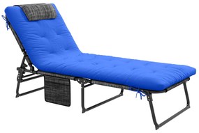 Outsunny Leżanka z 4-stopniową regulacją oparcia, poduszka, kieszeń boczna, zagłówek, 68 x 189 x 30 cm, Niebieski