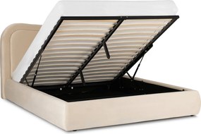 Łóżko Tapicerowane 160x200 cm HAGA ze Stelażem i Pojemnikiem Dwuosobowe Welurowe Kremowe