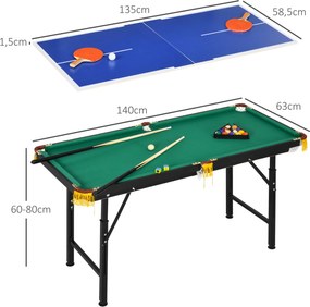 SPORTNOW Stół bilardowy 2w1, stół do tenisa stołowego, z akcesoriami, 140x63x80cm, Niebieski/Zielony