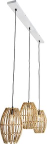 Lampa wisząca z bambusa z białym prostokątnym kloszem 3-światłowa - Canna Capsule
