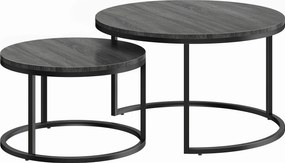 HOMCOM Nowoczesny zestaw stolików kawowych 2 szt., Piętrowe stoliki boczne z metalową ramą do salonu, sypialni, biura, Czarny | Aosom PL