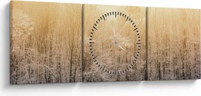 Obraz mroźnego lasu (z zegarem) (90x30 cm)